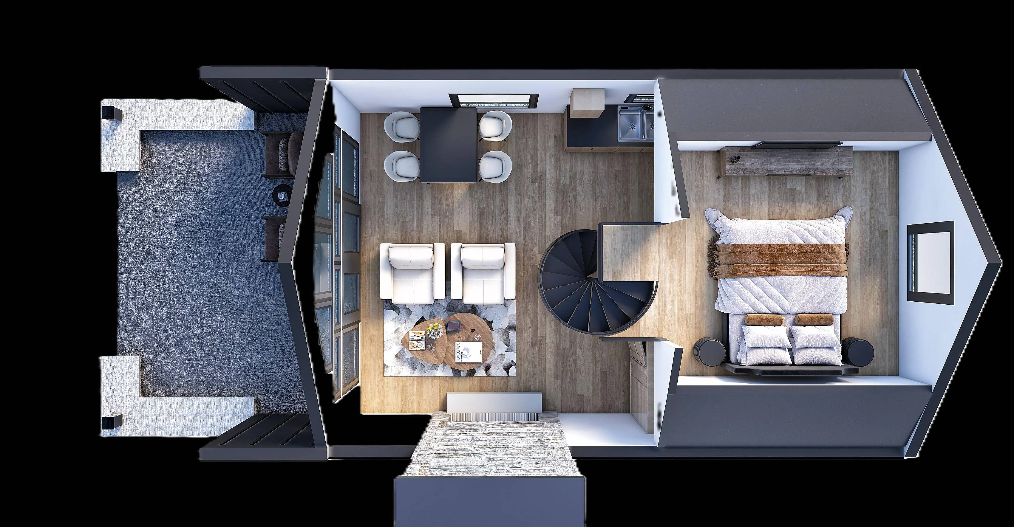 1BR cabin bedroom floor plan